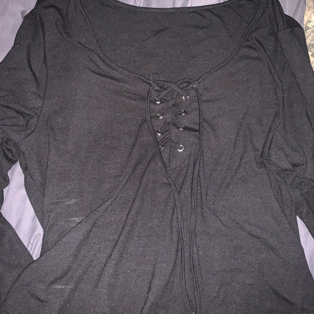 SHEIN Black Lace-Up Long Sleeve Top